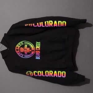 Popular apparel pullover hoodie size 14/16  black with neon colors